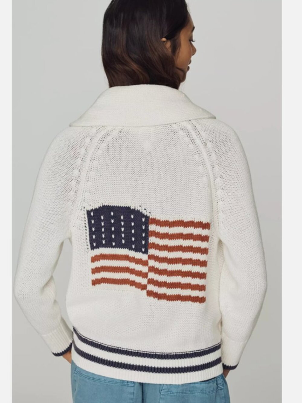Anthropologie Maeve American Flag Shawl Collar Cardigan Sweater Size 2X NWT USA